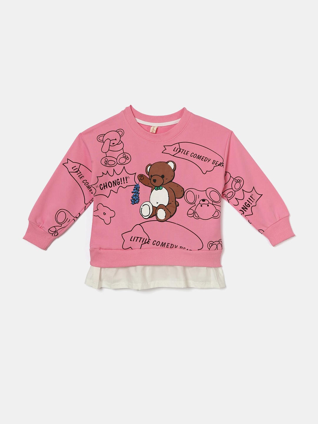 Hopscotch Girls Pink Printed Sweatshirt
