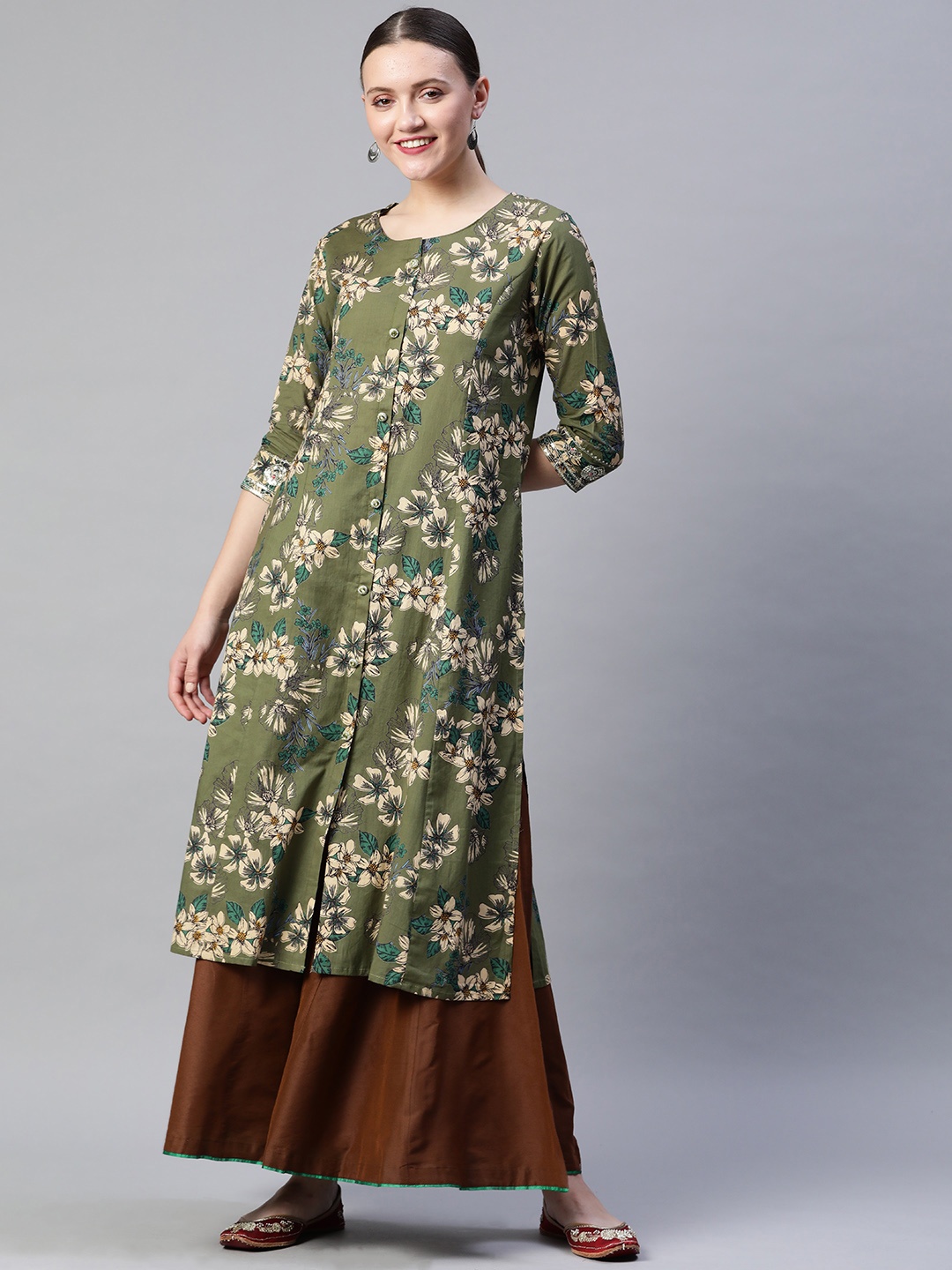 Readiprint Fashions Women Olive Green & Beige Batik Floral Print Cotton Straight Kurta
Readiprint Fashions Women Olive Green & Beige Batik Floral Print Cotton Straight Kurta