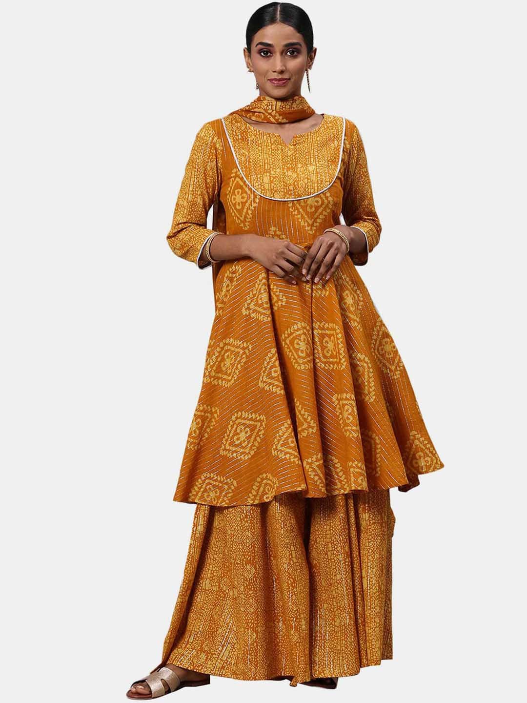 Anahi Women Mustard Yellow Bandhani Printed Pleated Pure Cotton Kurta with Palazzos & With Dupatta
Anahi Women Mustard Yellow Bandhani Printed Pleated Pure Cotton Kurta with Palazzos & With Dupatta