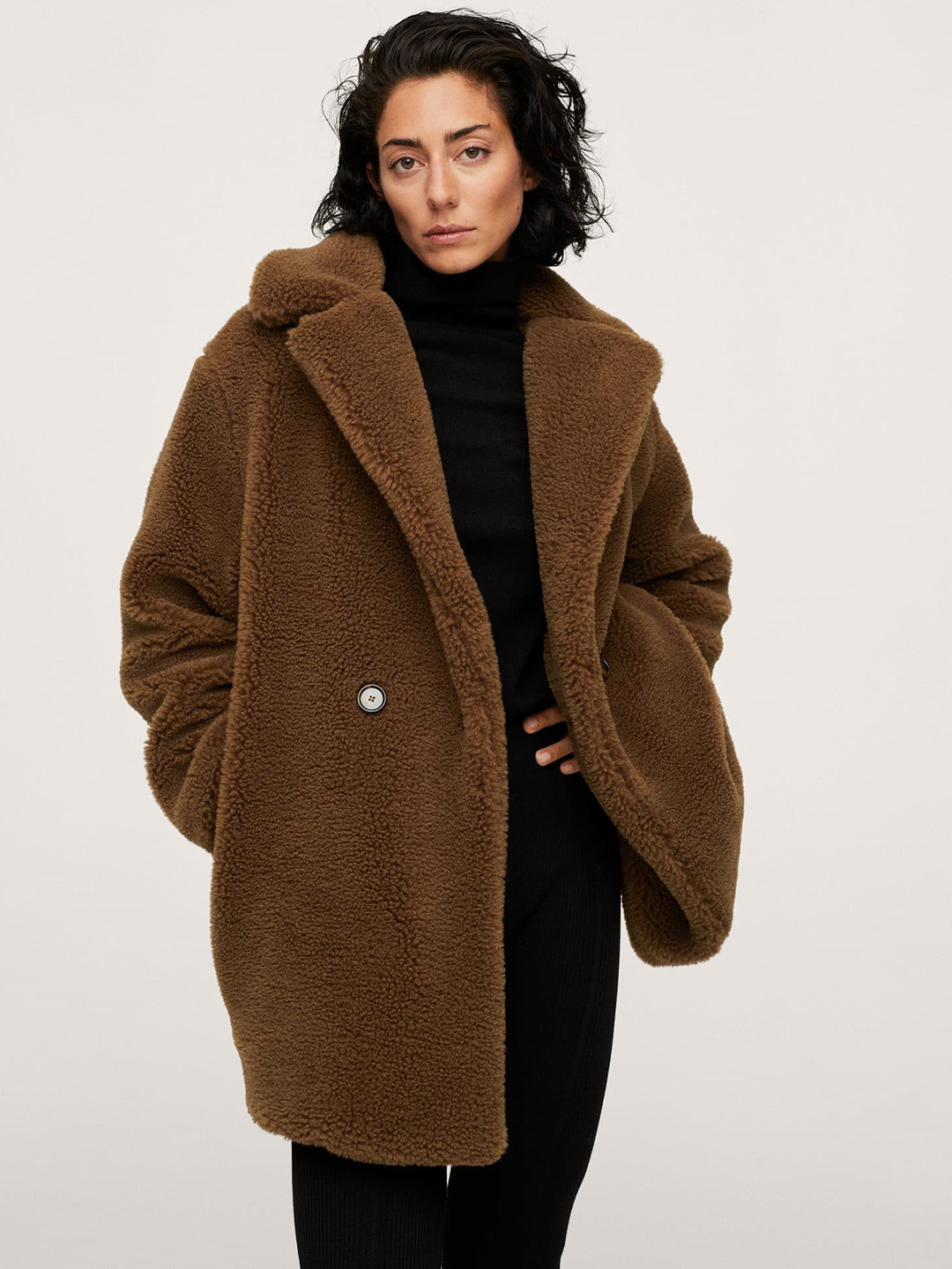 MANGO Women Brown Solid Sherpa Overcoat 
MANGO Women Brown Solid Sherpa Overcoat