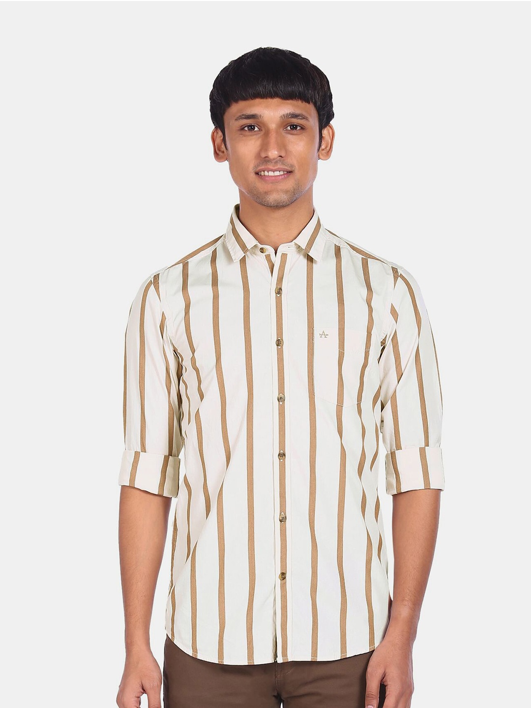 Arrow Sport Men Brown Striped Casual Shirt