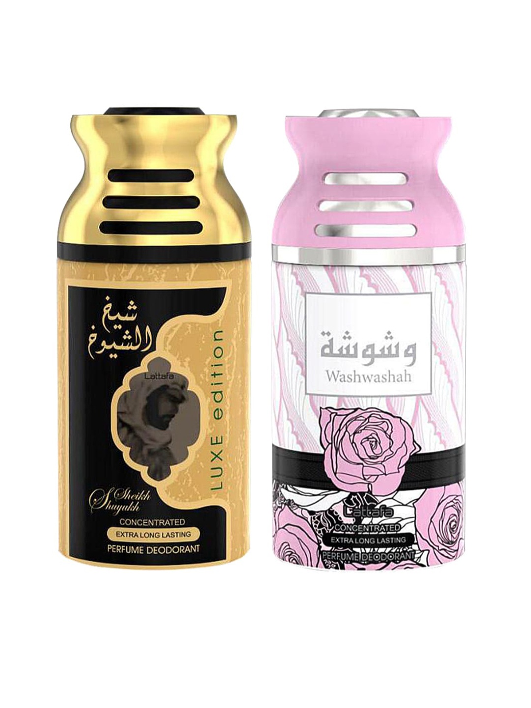 Lattafa Pack of 2 Sheik Al Suyukh Luxe Edition & Washwashah Perfumed Deodorant, Gold
Lattafa Pack of 2 Sheik Al Suyukh Luxe Edition & Washwashah Perfumed Deodorant, Gold