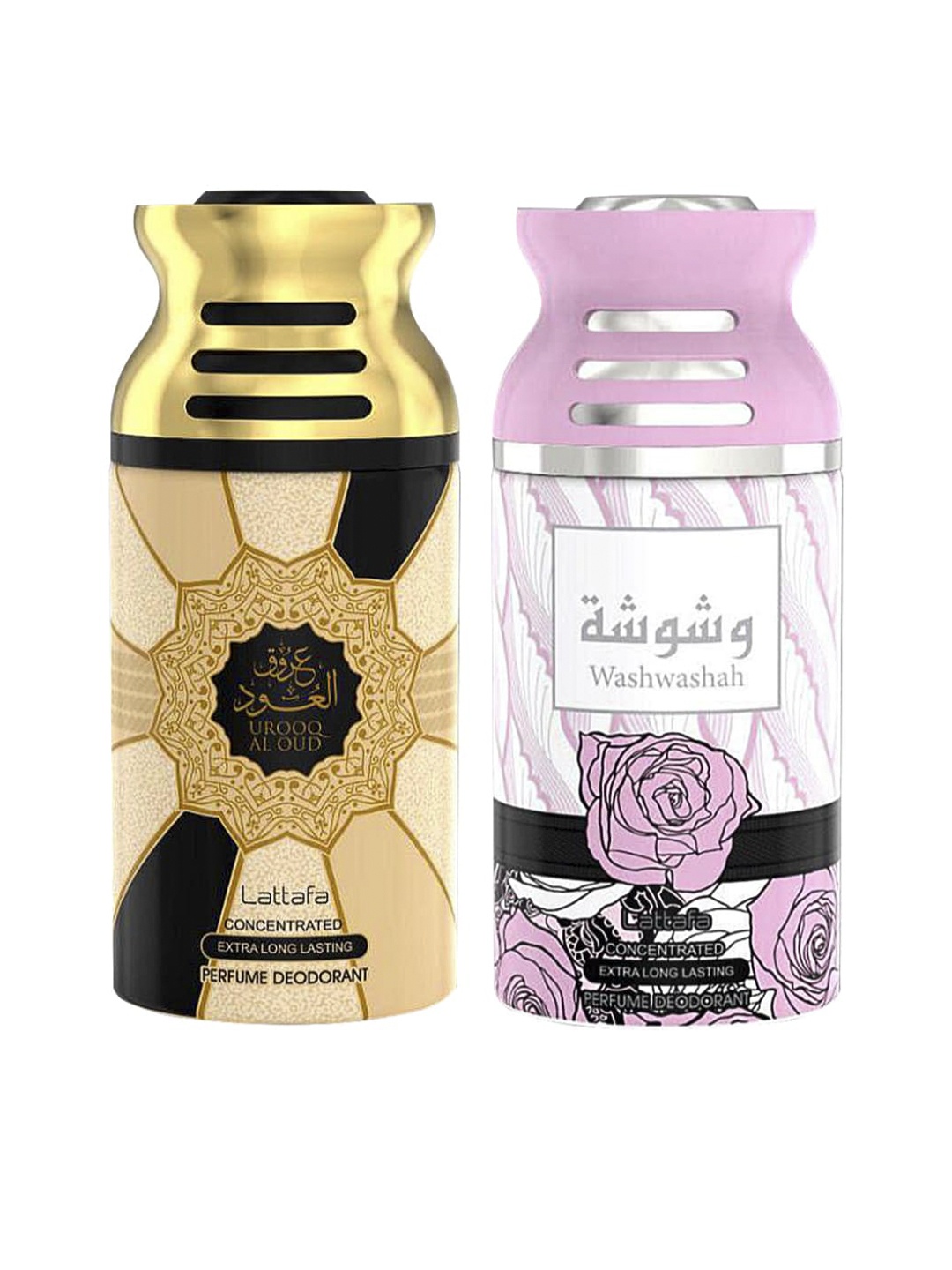 Lattafa Pack Of 2 Urooq Al Oud & Washwashah Perfumed Deodorant Body Spray 250ml, Gold
Lattafa Pack Of 2 Urooq Al Oud & Washwashah Perfumed Deodorant Body Spray 250ml, Gold