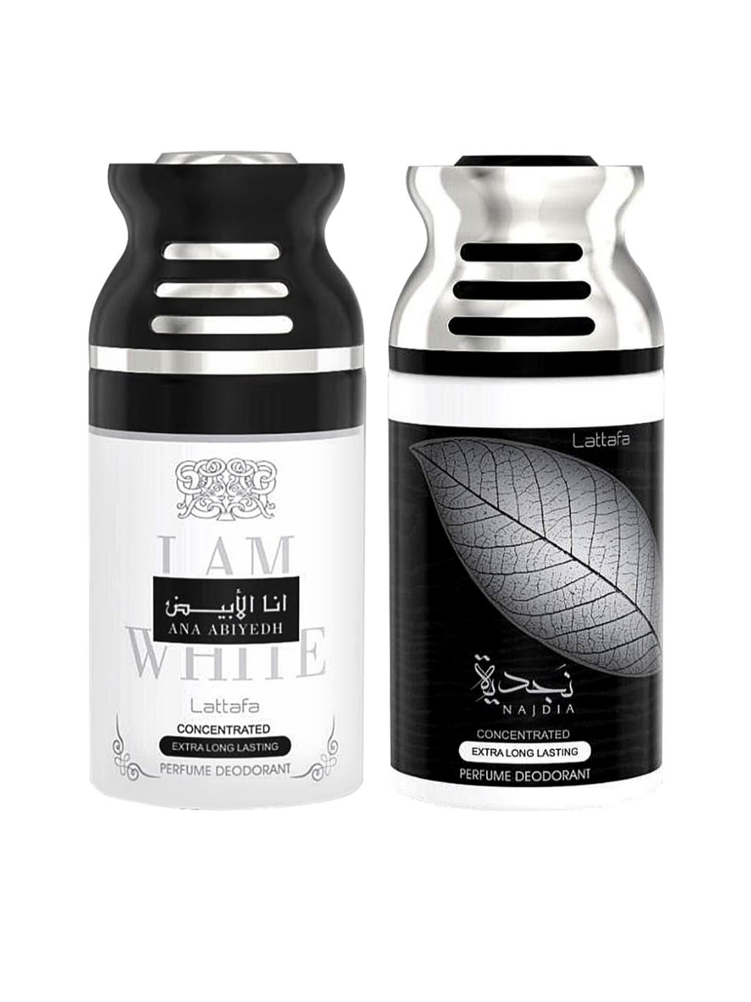 Lattafa Pack of 2 Ana Abhiyedh I am White & Najdia Perfumed Deodorant Body Spray 250ml
Lattafa Pack of 2 Ana Abhiyedh I am White & Najdia Perfumed Deodorant Body Spray 250ml