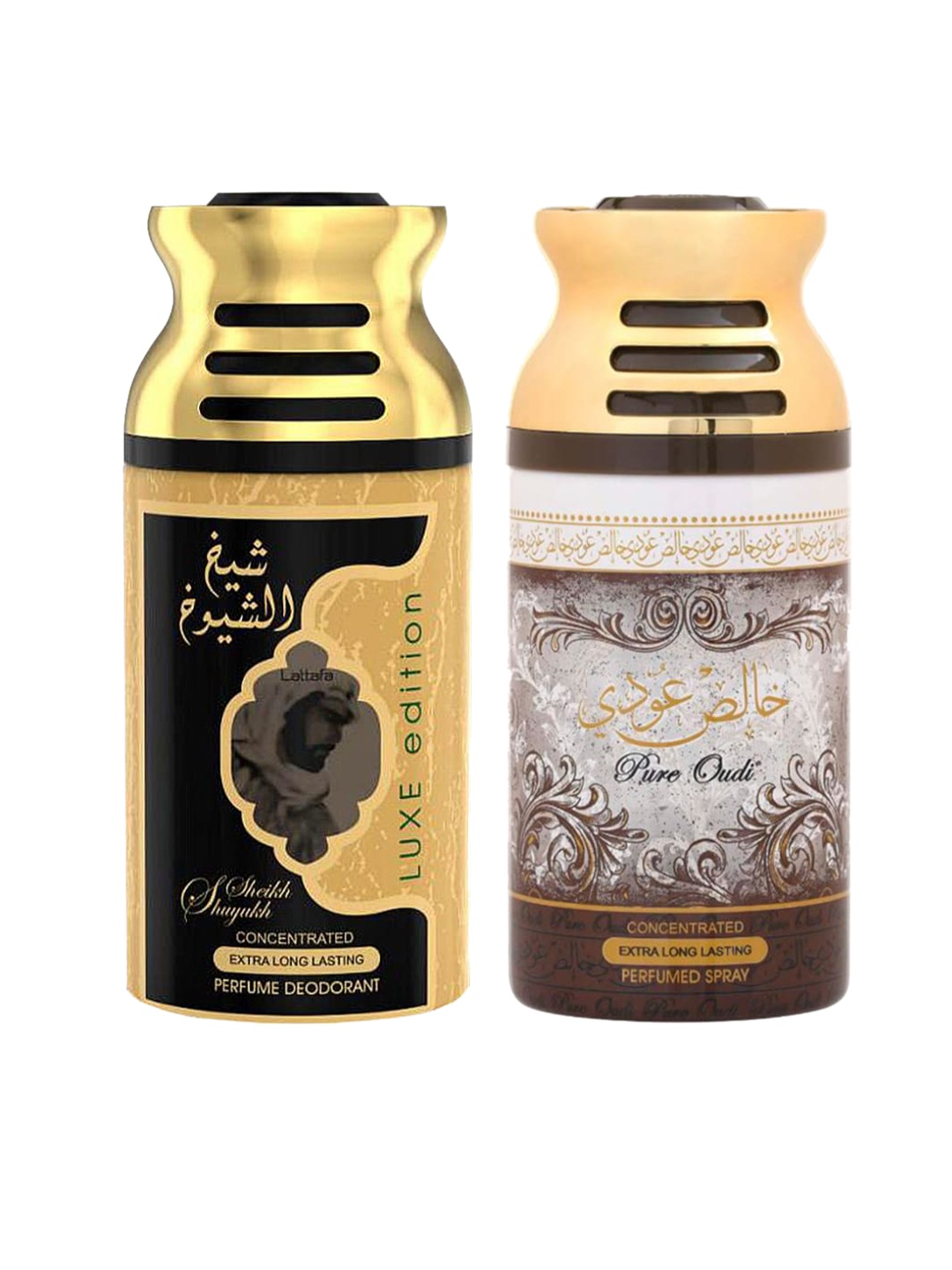 Lattafa Pack Of 2 Sheik Al Suyukh Luxe Edition & Pure Oudi Perfumed Deodorant Body Spray, Gold
Lattafa Pack Of 2 Sheik Al Suyukh Luxe Edition & Pure Oudi Perfumed Deodorant Body Spray, Gold
