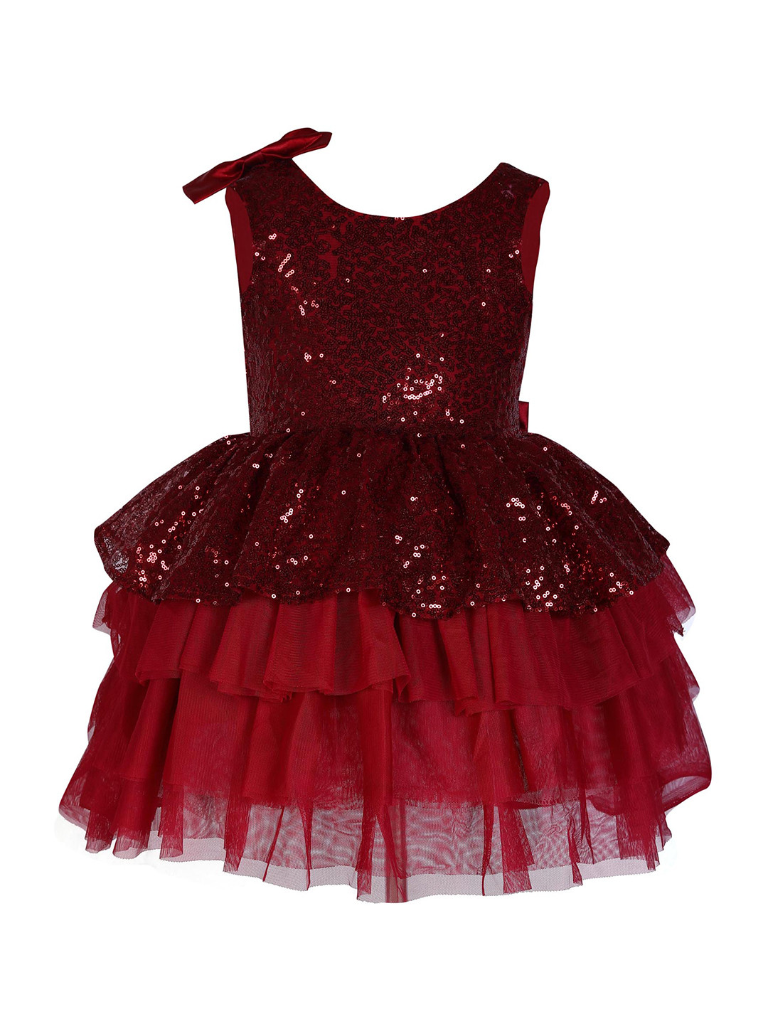 Hopscotch Burgundy Embellished Fit & Flare Dress 
Hopscotch Burgundy Embellished Fit & Flare Dress