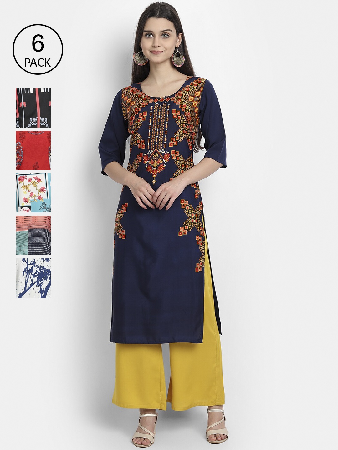 7Threads Women Multicoloured Pack of 6 Floral Embroidered Thread Work Crepe Kurta, Multi
7Threads Women Multicoloured Pack of 6 Floral Embroidered Thread Work Crepe Kurta, Multi