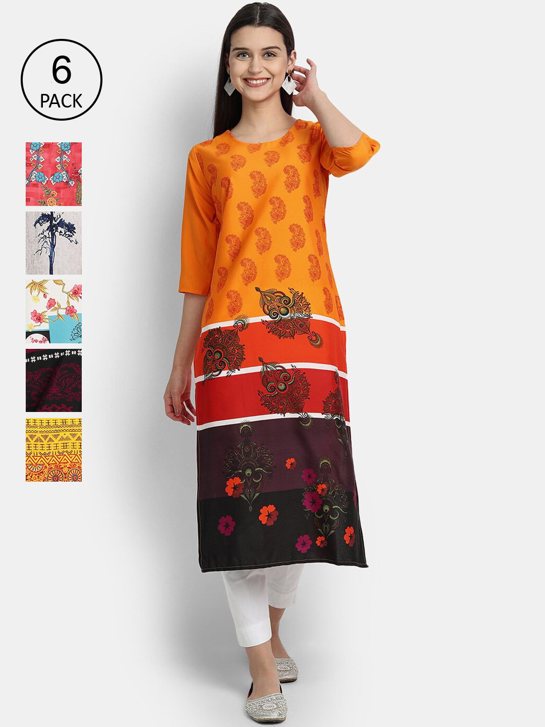 7Threads Women Multicoloured Pack of 6 Ethnic Motifs Printed Thread Work Crepe Kurta, Multi
7Threads Women Multicoloured Pack of 6 Ethnic Motifs Printed Thread Work Crepe Kurta, Multi