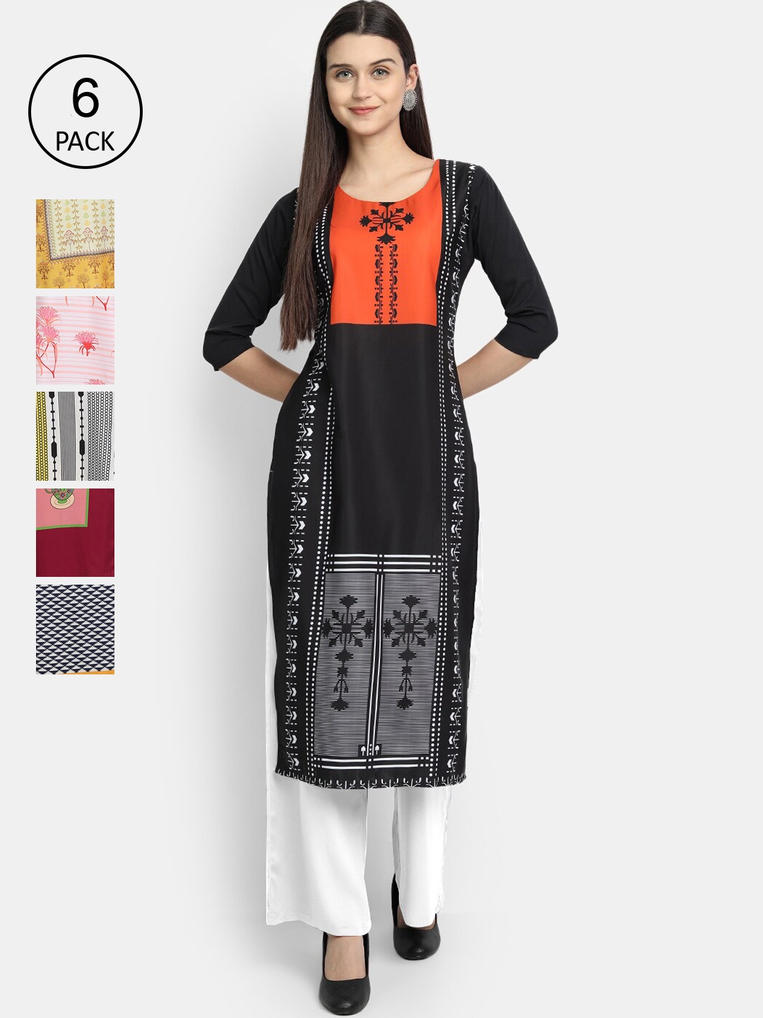7Threads Women Multicoloured Quirky Printed Crepe Kurtas, Multi