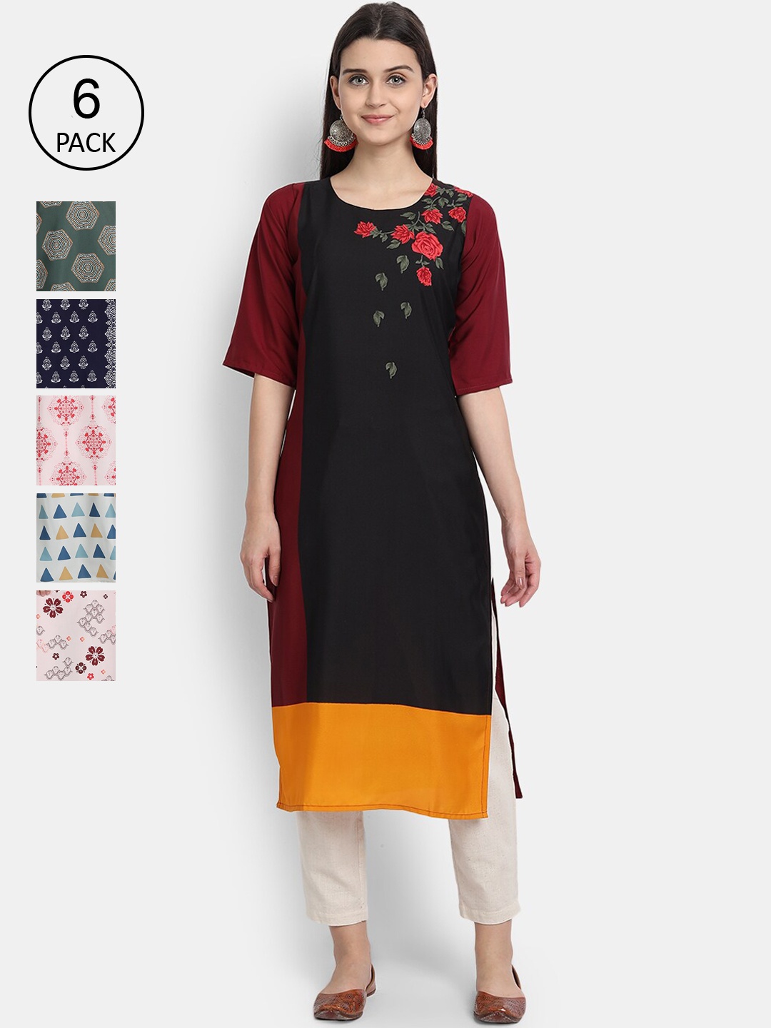 7Threads Women Multicoloured Floral Embroidered Keyhole Neck Mirror Work Crepe Kurta, Multi
7Threads Women Multicoloured Floral Embroidered Keyhole Neck Mirror Work Crepe Kurta, Multi