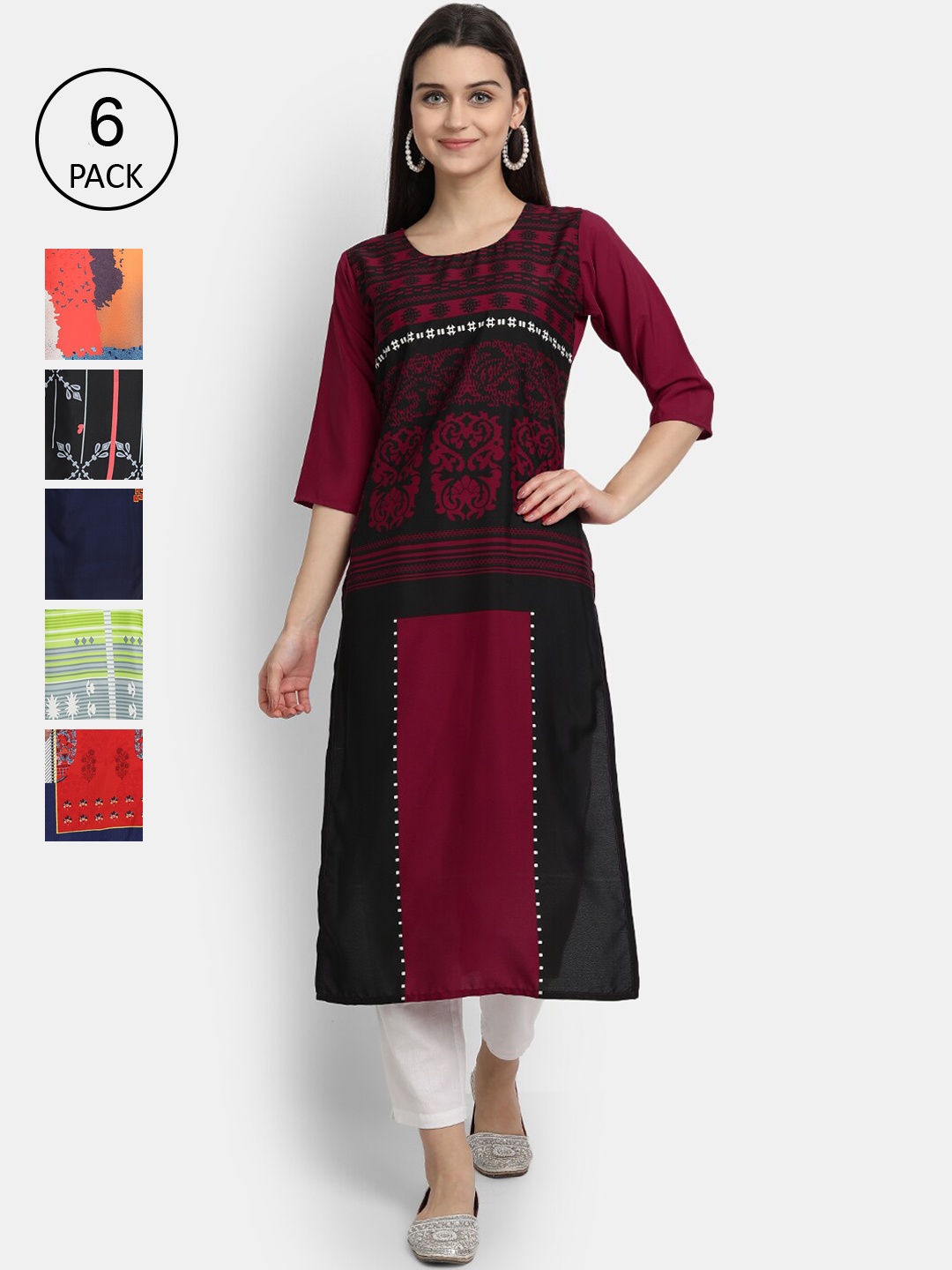 7Threads Women Pack Of 6 Multicoloured Floral Embroidered Thread Work Crepe Kurta, Multi
7Threads Women Pack Of 6 Multicoloured Floral Embroidered Thread Work Crepe Kurta, Multi