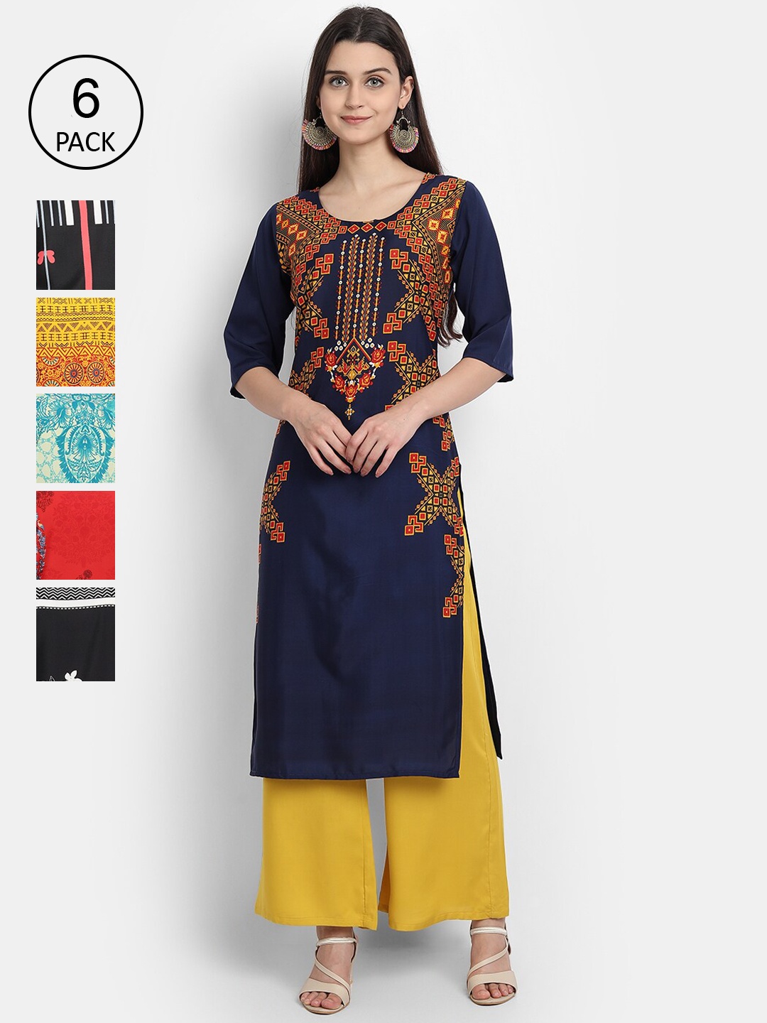 7Threads Women Multicoloured Pack of 6 Floral Embroidered Thread Work Crepe Kurta, Multi
7Threads Women Multicoloured Pack of 6 Floral Embroidered Thread Work Crepe Kurta, Multi