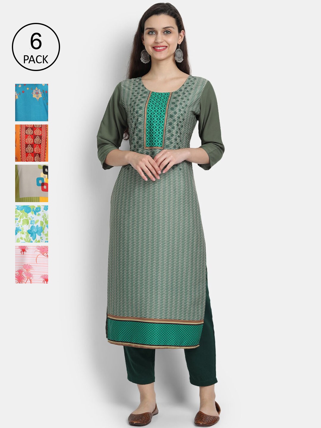 7Threads Women Multicoloured Pack Of 6 Crepe Kurta, Multi