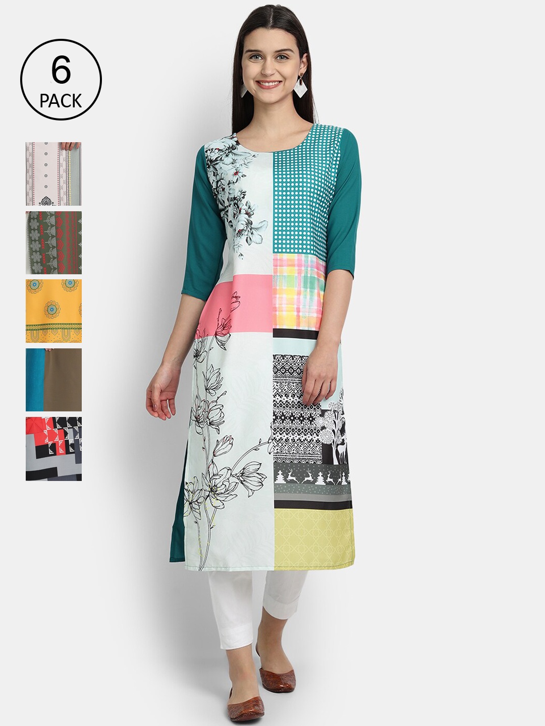 7Threads Women Multicoloured Ethnic Motifs Embroidered Mirror Work Crepe Kurta, Multi