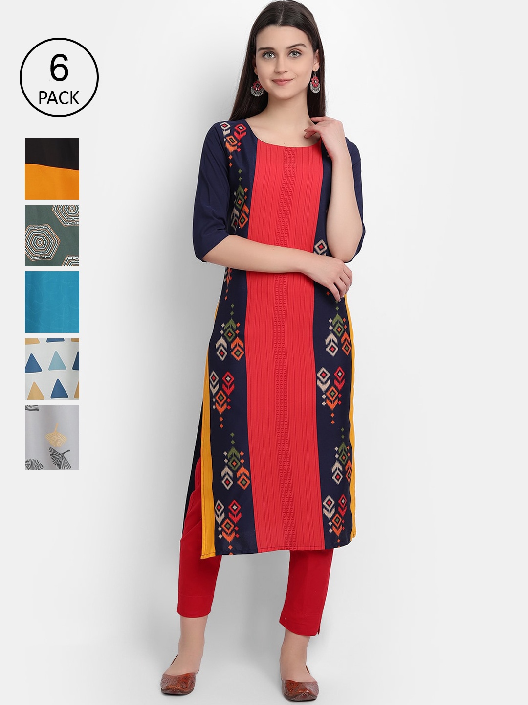 7Threads Women Multicoloured & jasper Colourblocked Thread Work Crepe Kurta, Multi