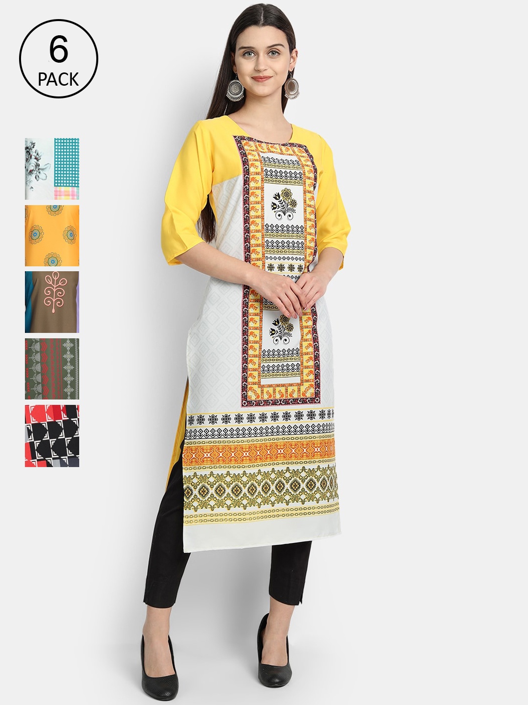 7Threads Women Multicoloured Printed Crepe Kurtas, Multi