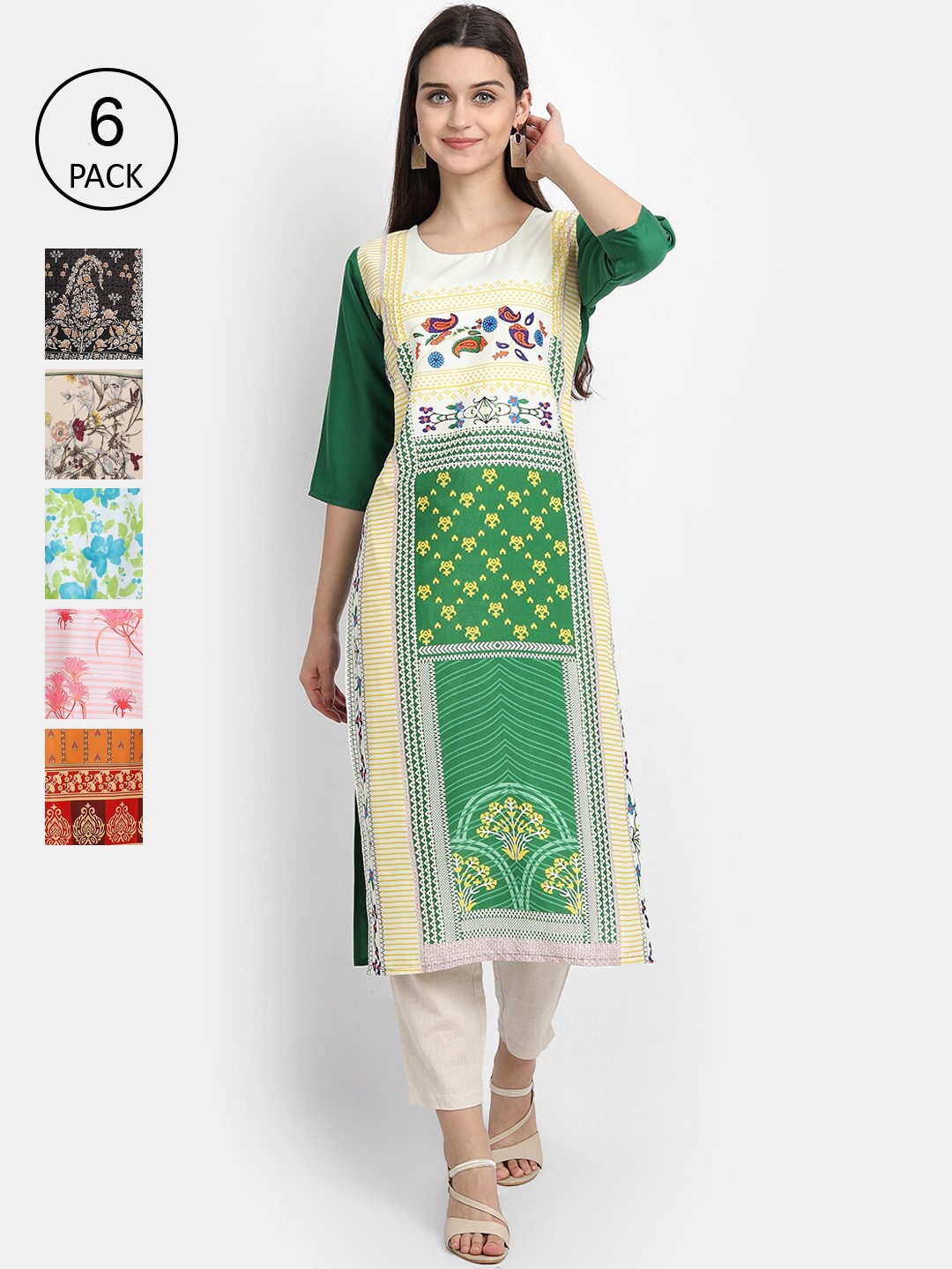 7Threads Women Multicoloured Ethnic Motifs Printed Crepe Kurta, Multi