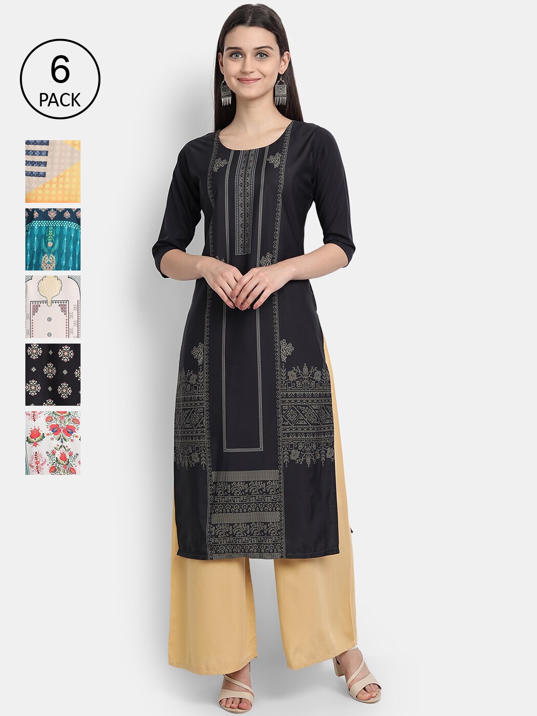 7Threads Women Pack Of 6 Crepe Kurta, Multi