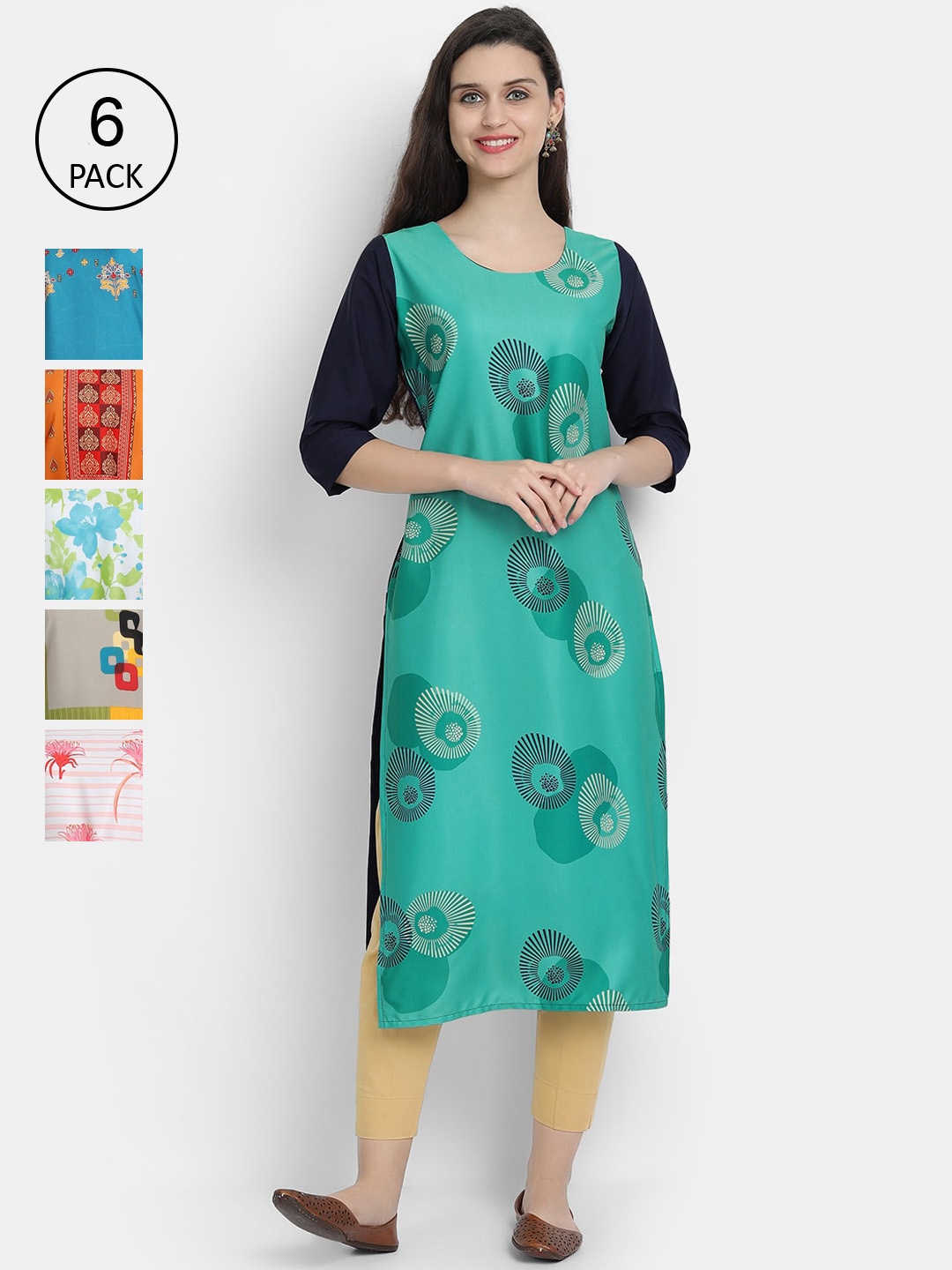 7Threads Women Multicoloured Pack of 6 Ethnic Motifs Printed Mirror Work Crepe Kurta, Multi
7Threads Women Multicoloured Pack of 6 Ethnic Motifs Printed Mirror Work Crepe Kurta, Multi