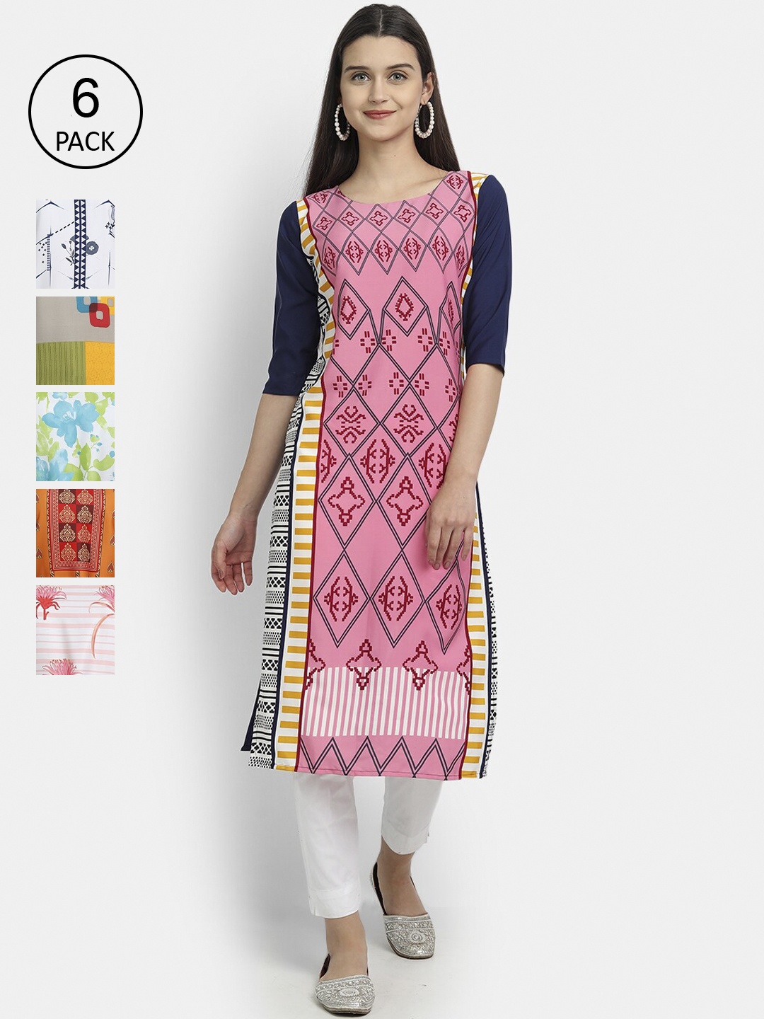 7Threads Women Multicoloured & orchid smoke Geometric Printed Crepe Kurta, Multi
