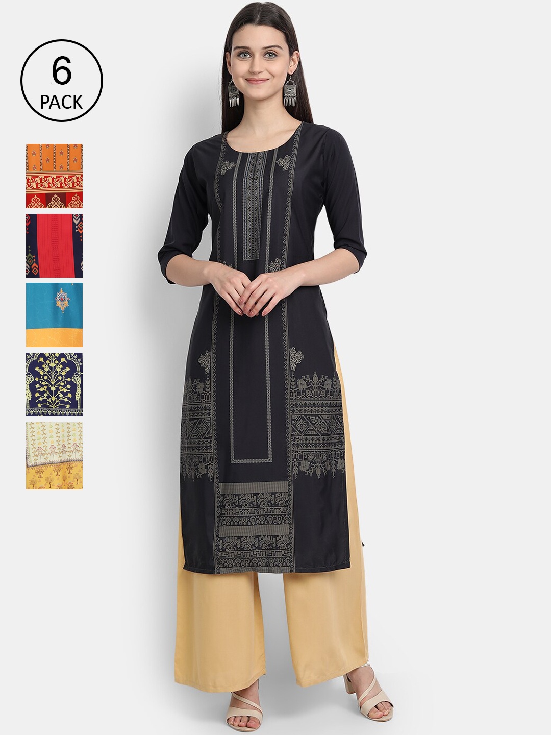 7Threads Women Multicoloured Pack of 6 Geometric Striped Thread Work Crepe Kurta, Multi
7Threads Women Multicoloured Pack of 6 Geometric Striped Thread Work Crepe Kurta, Multi