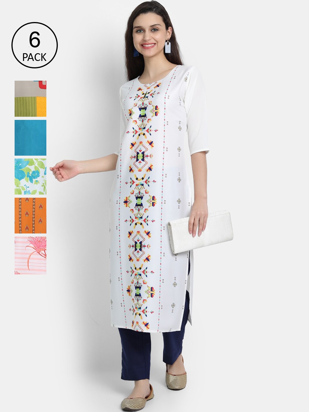 7Threads Women Multicoloured Pack of 6 Floral Printed Thread Work Crepe Kurta, Multi
7Threads Women Multicoloured Pack of 6 Floral Printed Thread Work Crepe Kurta, Multi