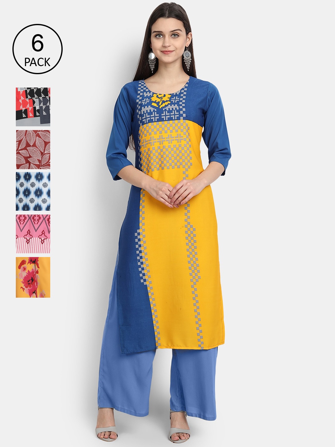 7Threads Women Multicoloured Pack of 6 Geometric Embroidered Thread Work Crepe Kurta, Multi
7Threads Women Multicoloured Pack of 6 Geometric Embroidered Thread Work Crepe Kurta, Multi