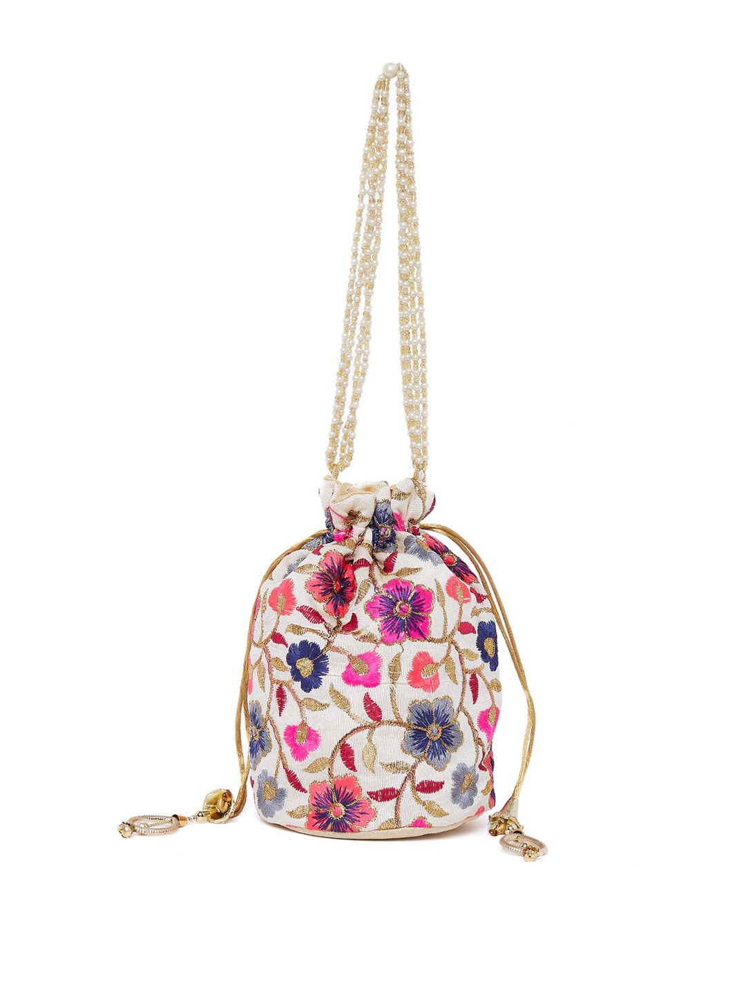 Athena White & Pink Embroidered Potli Clutch