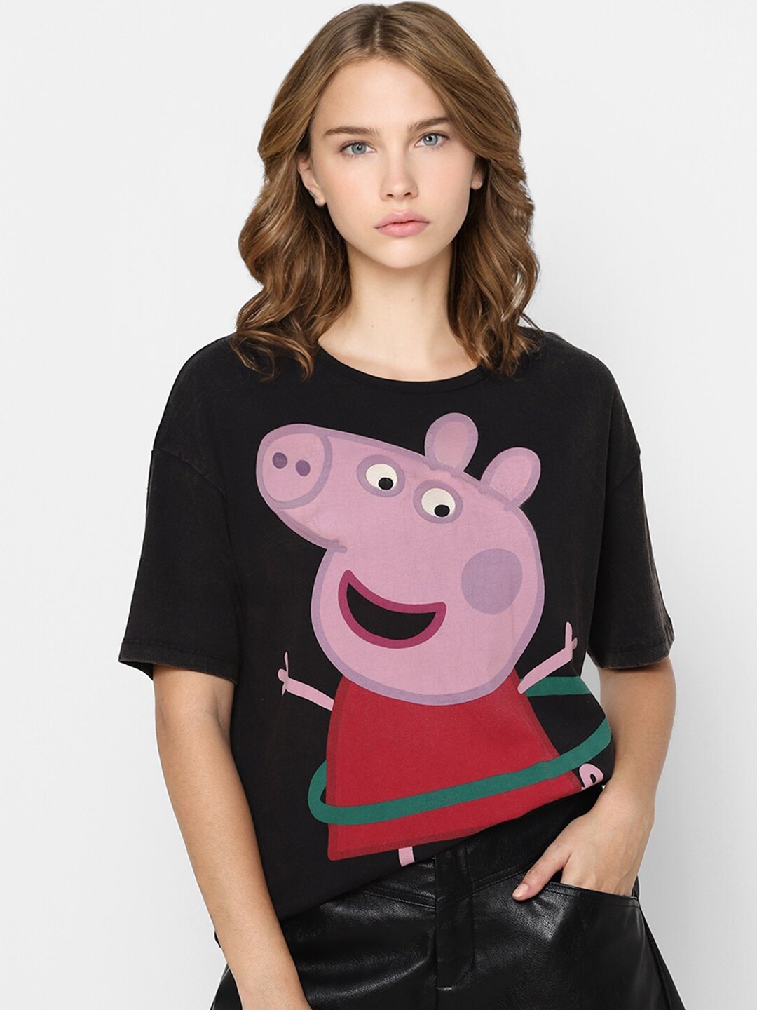 ONLY Women Black Printed Peppa Pig T-shirt