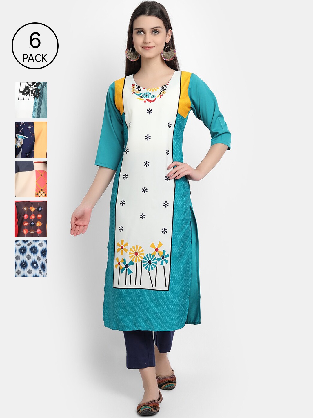 7Threads Women Multicoloured & star white Floral Embroidered Thread Work Crepe Kurta, Multi
7Threads Women Multicoloured & star white Floral Embroidered Thread Work Crepe Kurta, Multi