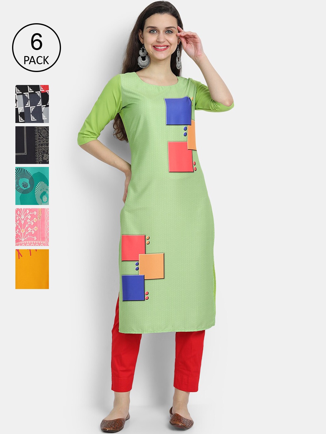 7Threads Women Multicoloured & pistachio green Colourblocked Thread Work Crepe Kurta, Multi
7Threads Women Multicoloured & pistachio green Colourblocked Thread Work Crepe Kurta, Multi