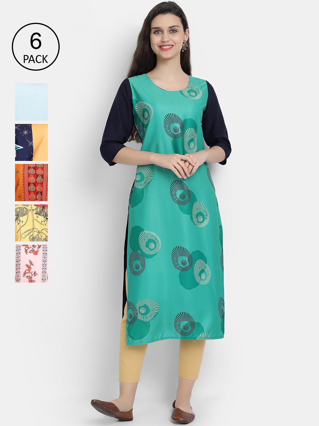 7Threads Women Multicoloured Pack of 6 Ethnic Motifs Printed Thread Work Crepe Kurta, Multi
7Threads Women Multicoloured Pack of 6 Ethnic Motifs Printed Thread Work Crepe Kurta, Multi