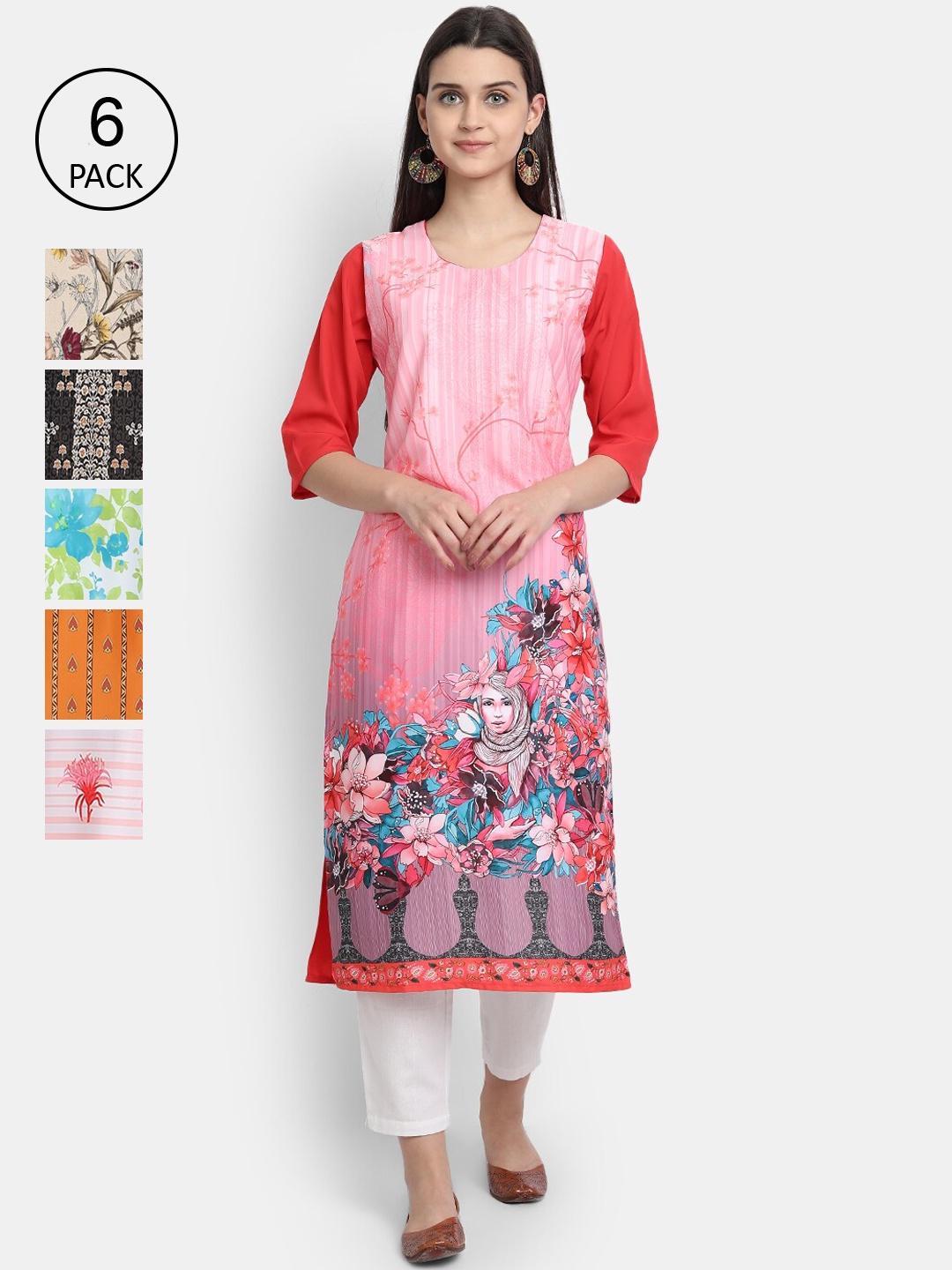7Threads Women Multicoloured Ethnic Motifs Embroidered Crepe Kurta, Multi