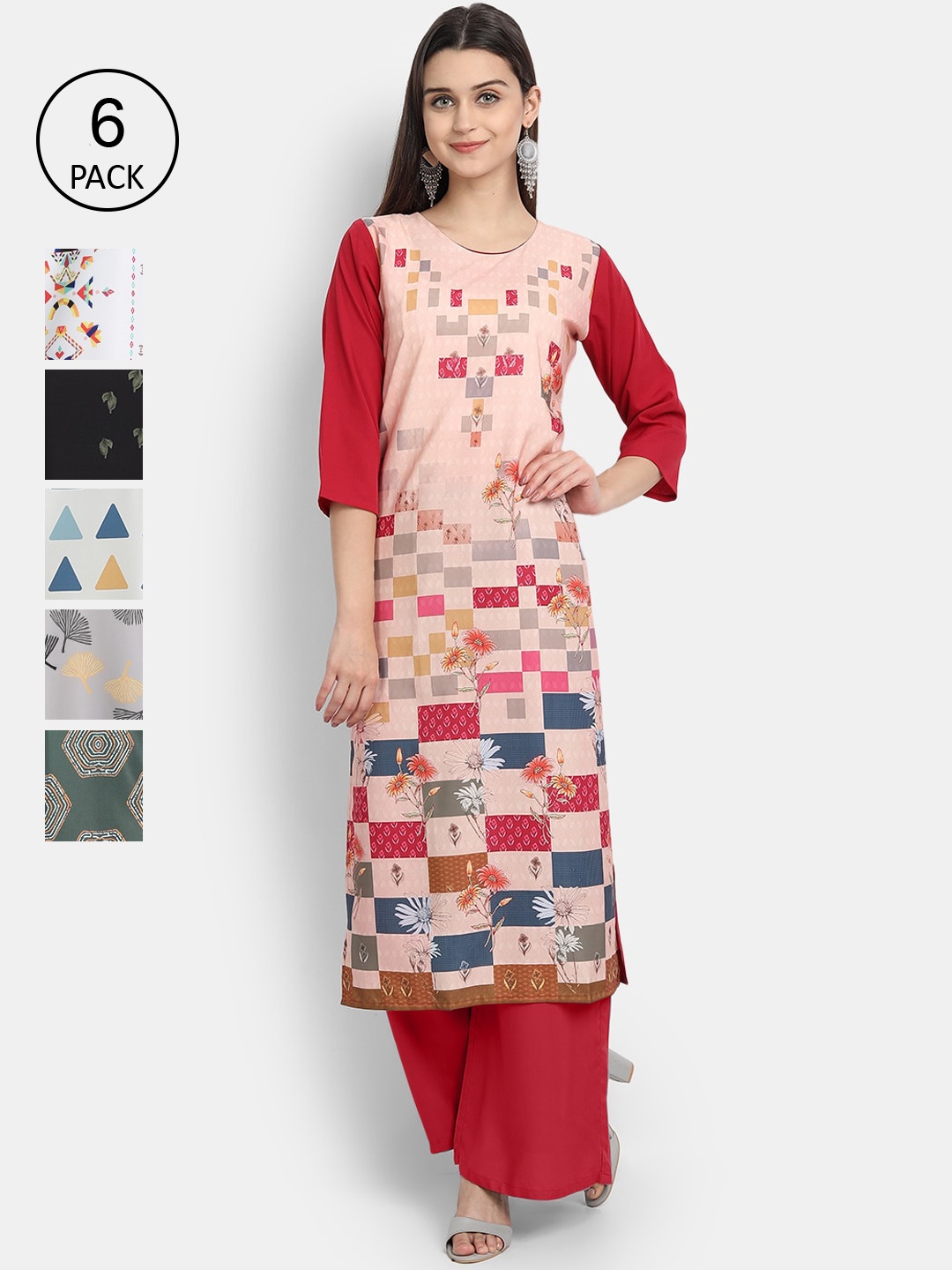 7Threads Women Pack Of 6 Multicoloured Geometric Printed Thread Work Crepe Kurta, Multi
7Threads Women Pack Of 6 Multicoloured Geometric Printed Thread Work Crepe Kurta, Multi