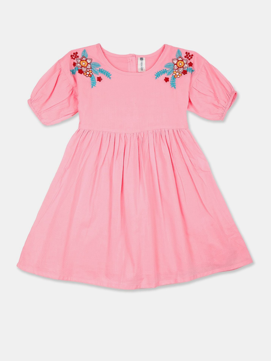 Cherokee Girls Pink & Red Solid Round Neck A-Line Dress