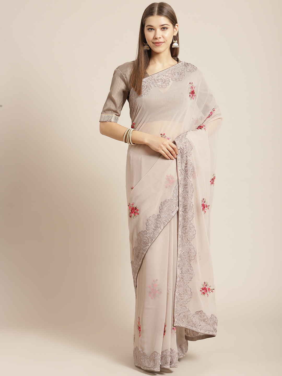 SHANGRILA Grey & Red Floral Lucknowi Embroidered Weightless Pure Georgette Celebrity Saree
SHANGRILA Grey & Red Floral Lucknowi Embroidered Weightless Pure Georgette Celebrity Saree