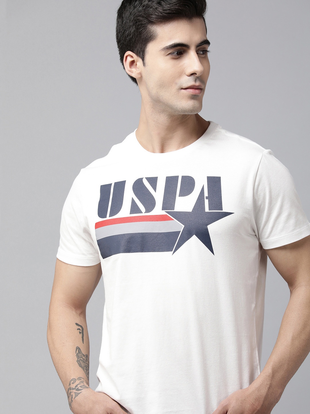U S Polo Assn Denim Co Men White Brand Logo Printed T-shirt