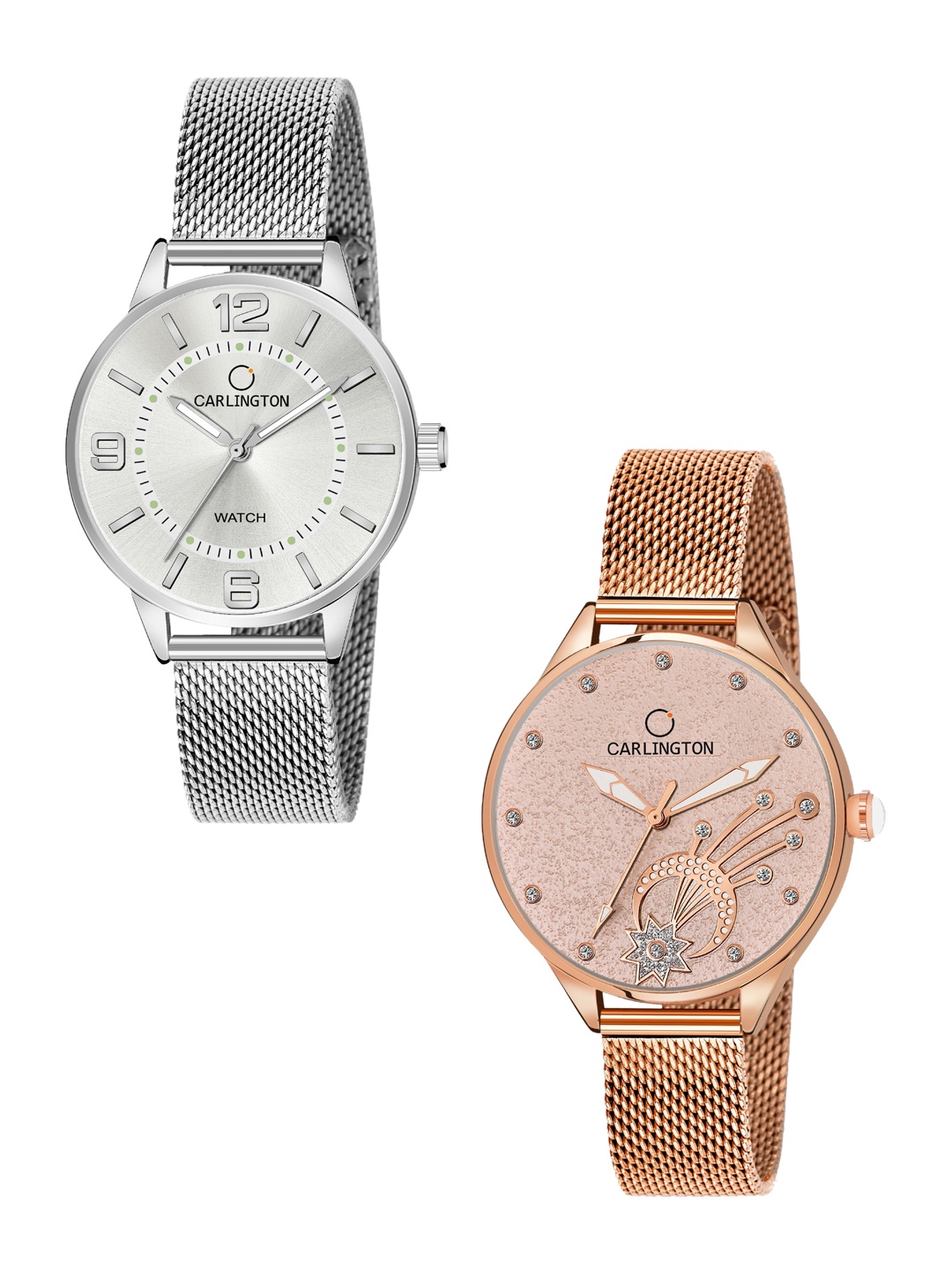 CARLINGTON Women Set Of 2 Multicoloured Dial & Stainless Steel Bracelet Analogue Watch CT2002 Silver-CT2020 RoseGold, Multi
CARLINGTON Women Set Of 2 Multicoloured Dial & Stainless Steel Bracelet Analogue Watch CT2002 Silver-CT2020 RoseGold, Multi