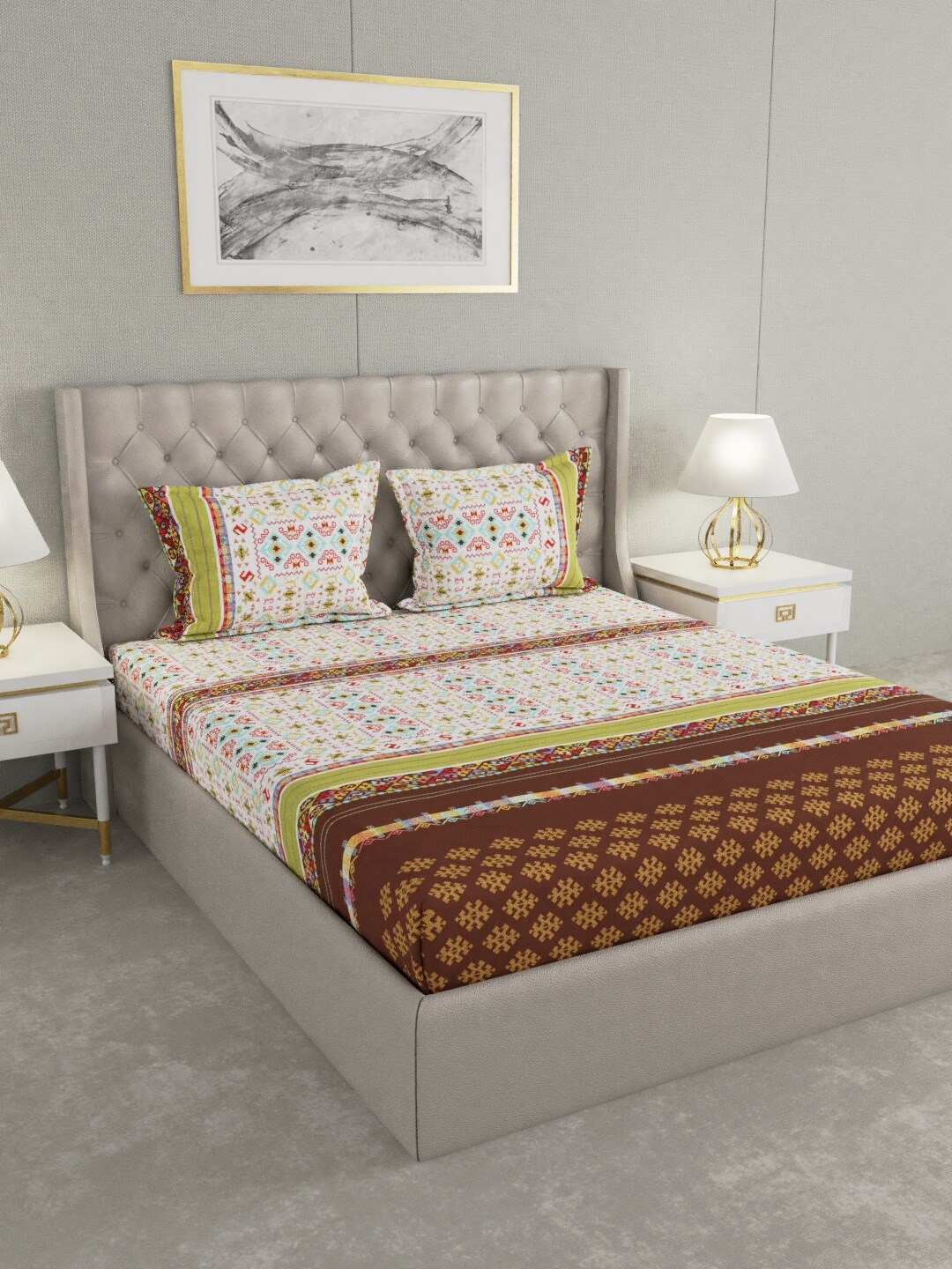 Raymond Home Brown & White Ethnic Motifs 200 TC King Bedsheet with 2 Pillow Covers
Raymond Home Brown & White Ethnic Motifs 200 TC King Bedsheet with 2 Pillow Covers