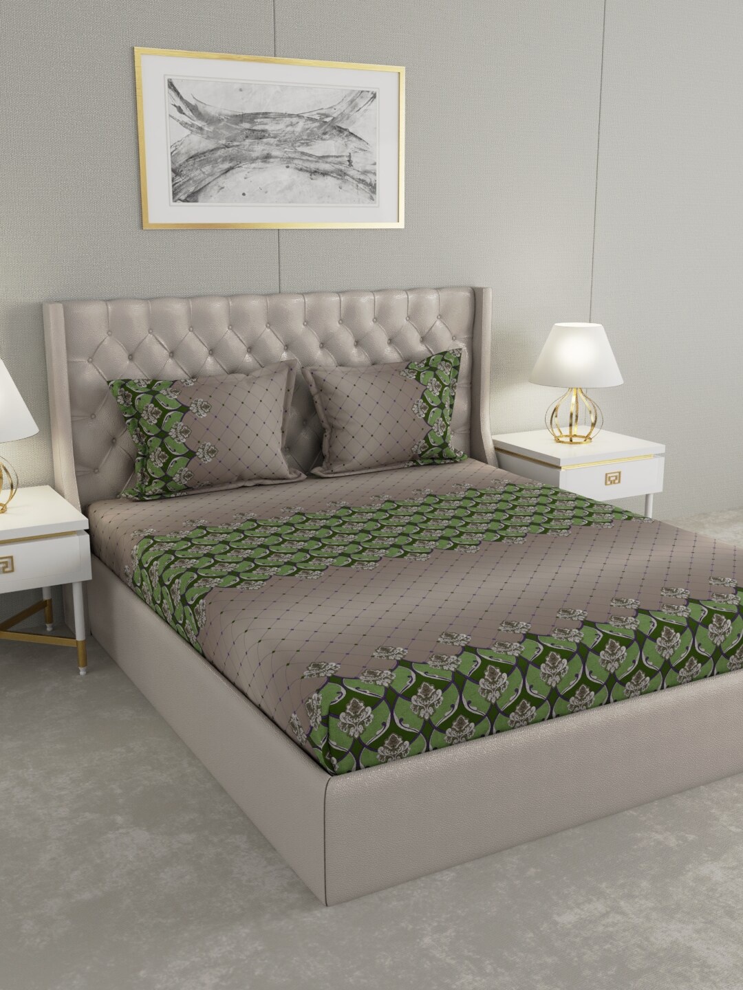 Raymond Home Grey & Green Ethnic Motifs Cotton 140 TC King Bedsheet with 2 Pillow Covers
Raymond Home Grey & Green Ethnic Motifs Cotton 140 TC King Bedsheet with 2 Pillow Covers