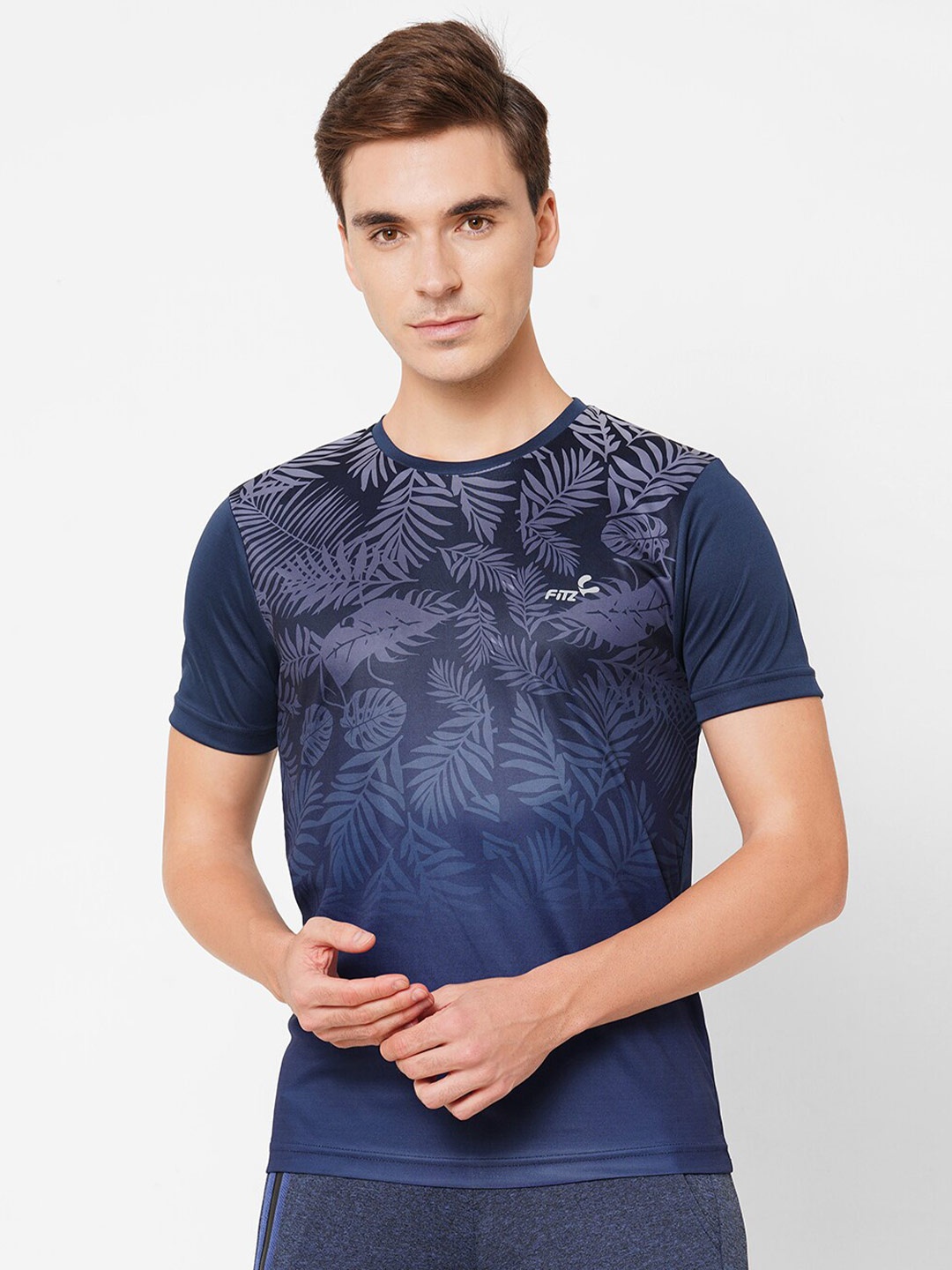 FiTZ Men Navy Blue Printed Dri-FIT Outdoor T-shirt