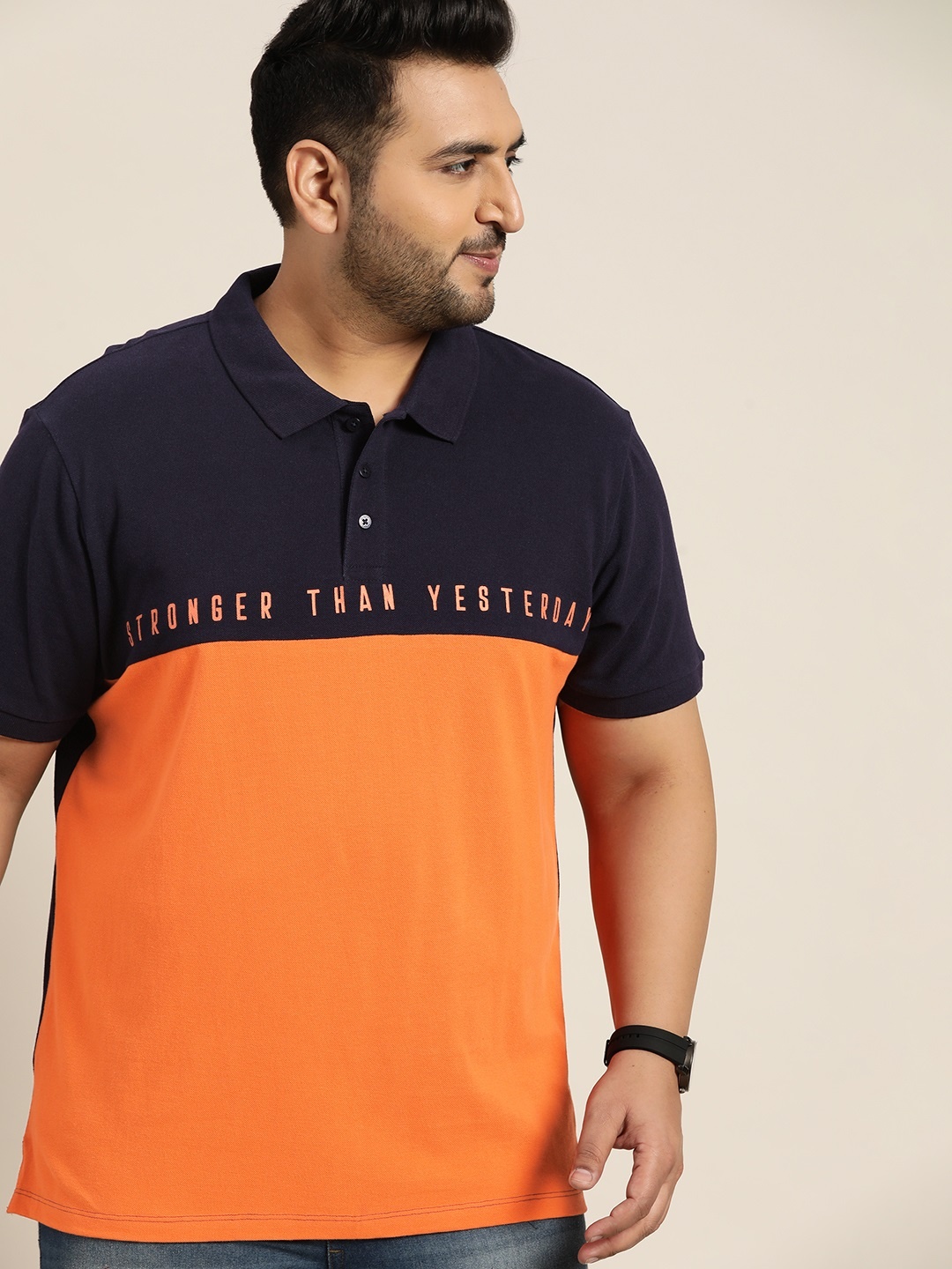 Sztori Men Plus Size Navy Blue & Orange Colourblocked Pure Cotton Polo Collar T-shirt
Sztori Men Plus Size Navy Blue & Orange Colourblocked Pure Cotton Polo Collar T-shirt