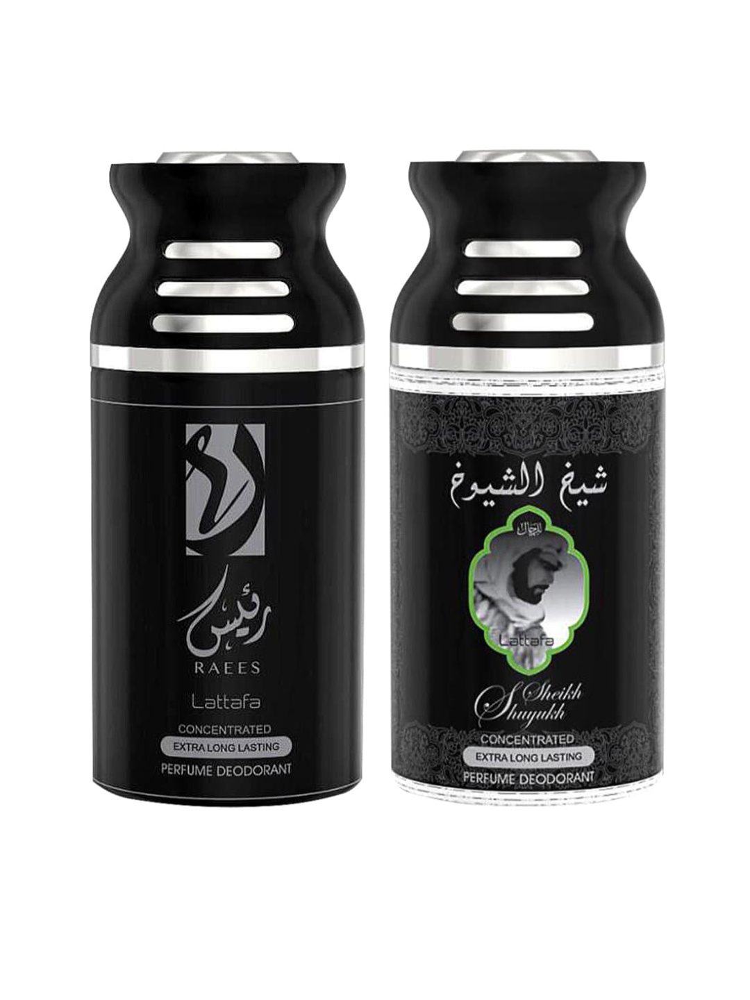 Lattafa Pack of 2 Raees & Sheik Al Suyukh Perfumed Deodorant BodySpray-250ml Each, Black
Lattafa Pack of 2 Raees & Sheik Al Suyukh Perfumed Deodorant BodySpray-250ml Each, Black