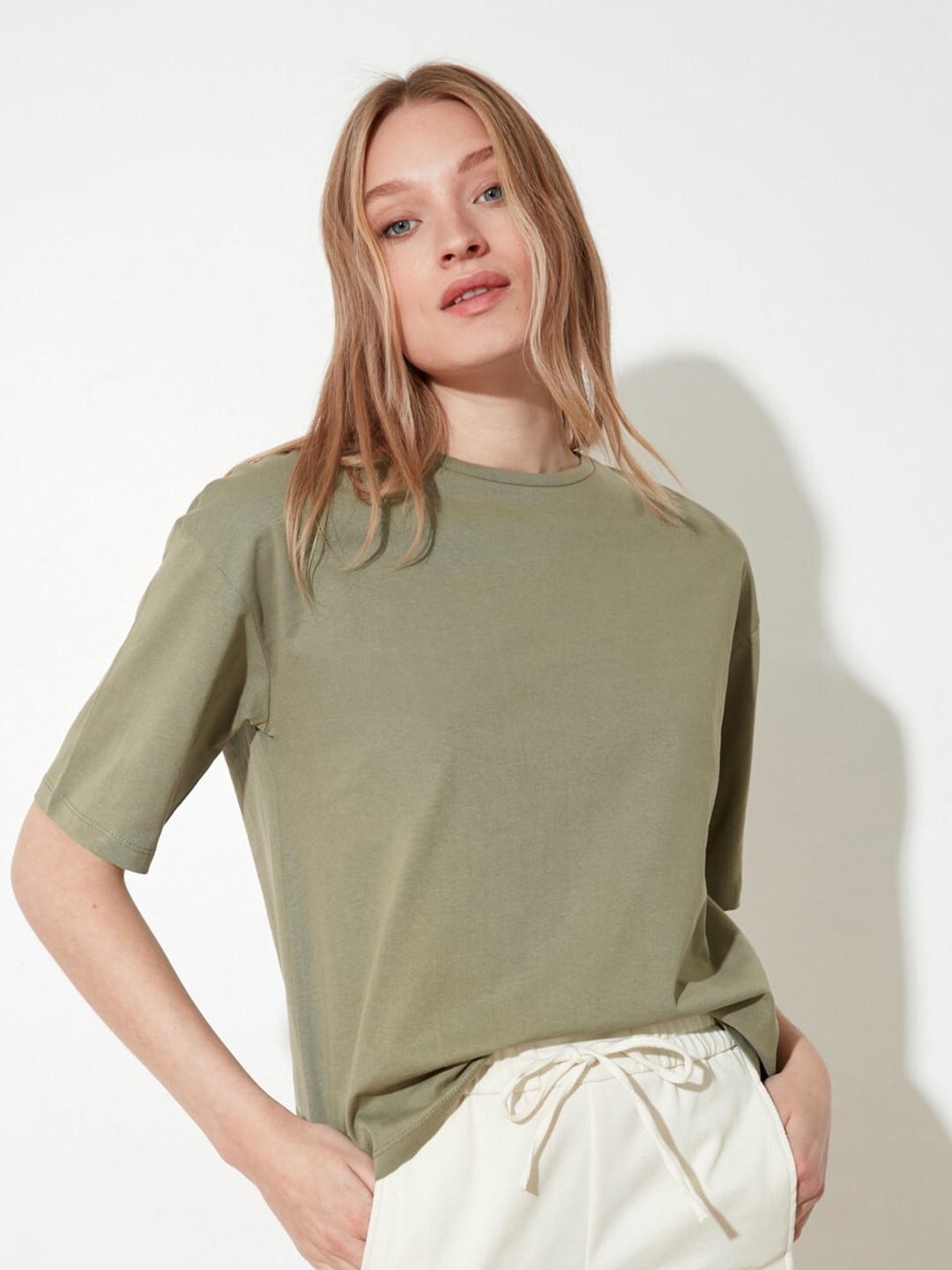 Trendyol Women Khaki Solid Tshirt