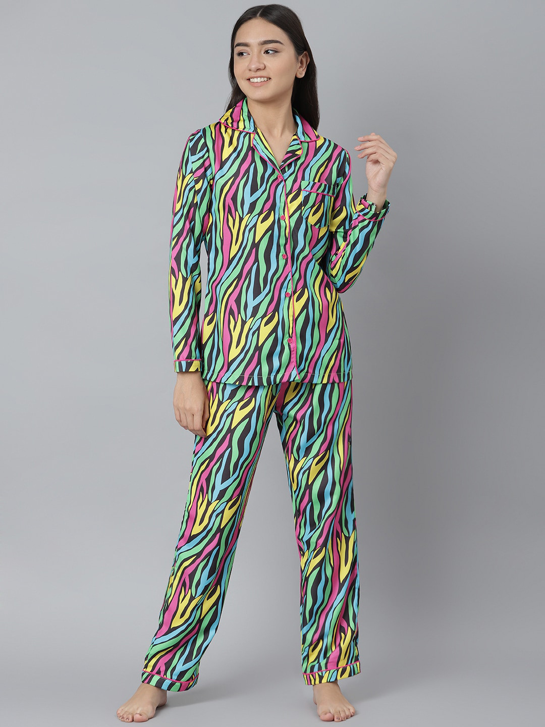 MIDNIGHT ANGELS BY PC Women Black & Yellow Printed Night suit
MIDNIGHT ANGELS BY PC Women Black & Yellow Printed Night suit