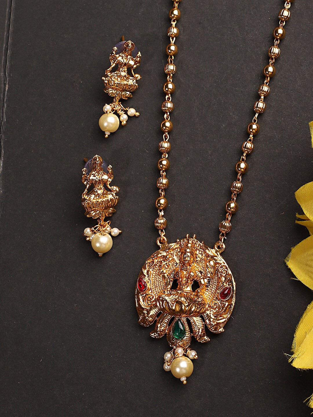 ANIKAS CREATION Multicolor Goddess Laxmi Motif Long Crystal Temple Necklace & Earring, Multi
ANIKAS CREATION Multicolor Goddess Laxmi Motif Long Crystal Temple Necklace & Earring, Multi