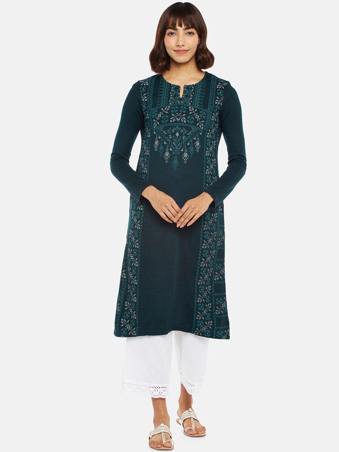 RANGMANCH BY PANTALOONS Women Teal Ethnic Motifs Embroidered Keyhole Neck Thread Work Kurta
RANGMANCH BY PANTALOONS Women Teal Ethnic Motifs Embroidered Keyhole Neck Thread Work Kurta