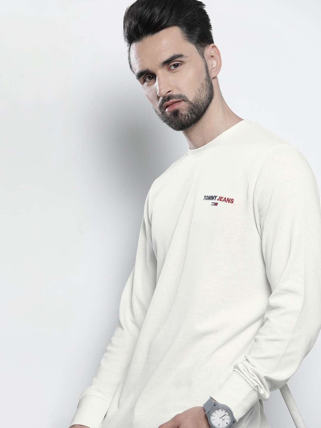 Tommy Hilfiger Men White Brand Logo Embroidered T-shirt