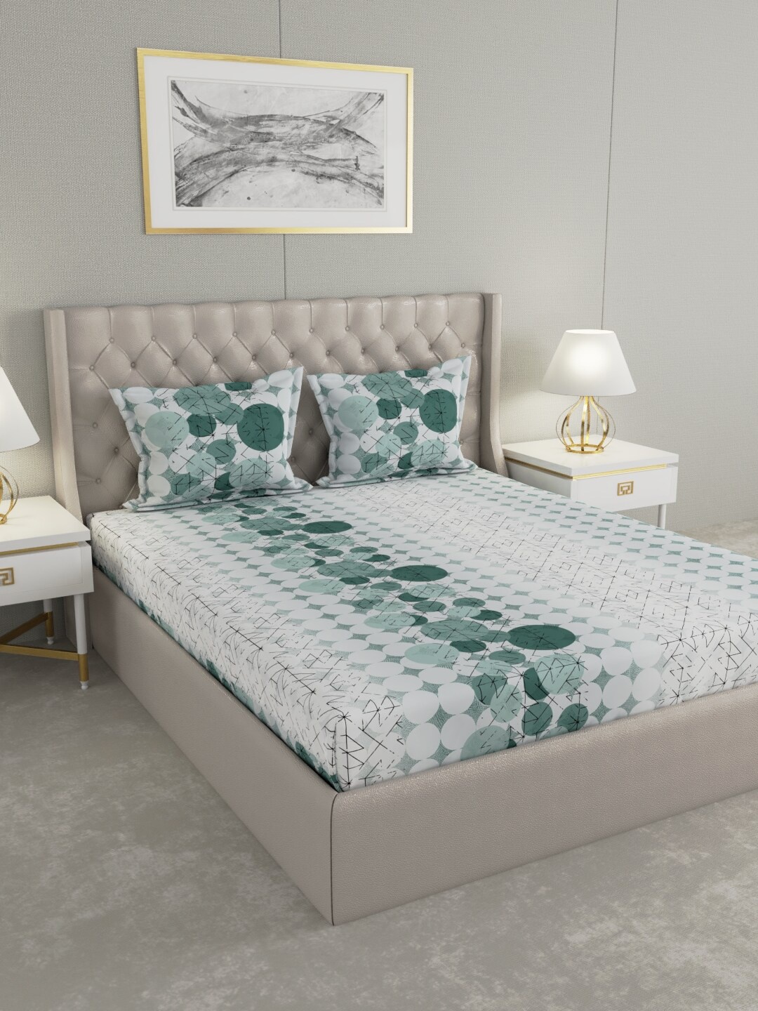 Raymond Home Green & White Cotton Geometric 200 TC King Bedsheet with 2 Pillow Covers
Raymond Home Green & White Cotton Geometric 200 TC King Bedsheet with 2 Pillow Covers