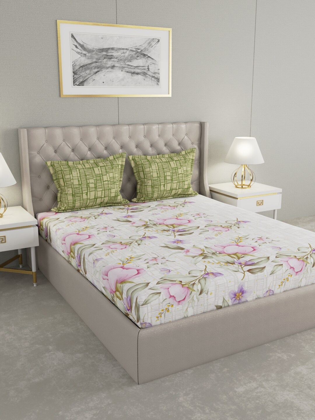 Raymond Home Off-White & Green Floral 200 TC Cotton King Bedsheet with 2 Pillow Covers
Raymond Home Off-White & Green Floral 200 TC Cotton King Bedsheet with 2 Pillow Covers